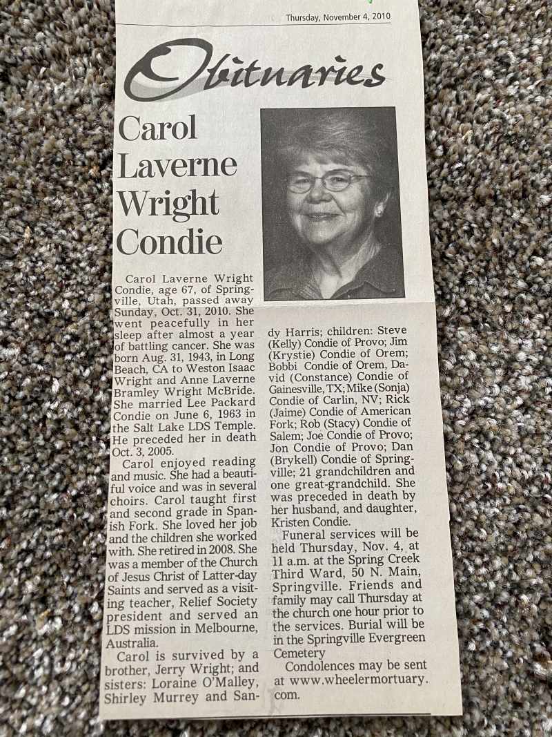 Carol Condie obituary